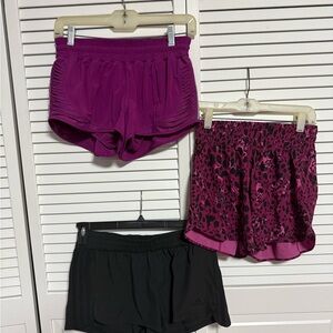 Women's Lululemon and Adidas Purple and Black Shorts Set 3 Pair